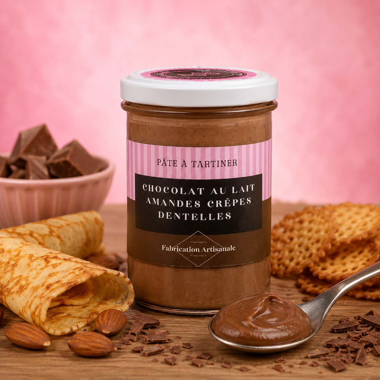La fée de la gourmandise chocolat lait amandes pâte à tartiner 220g dentelle