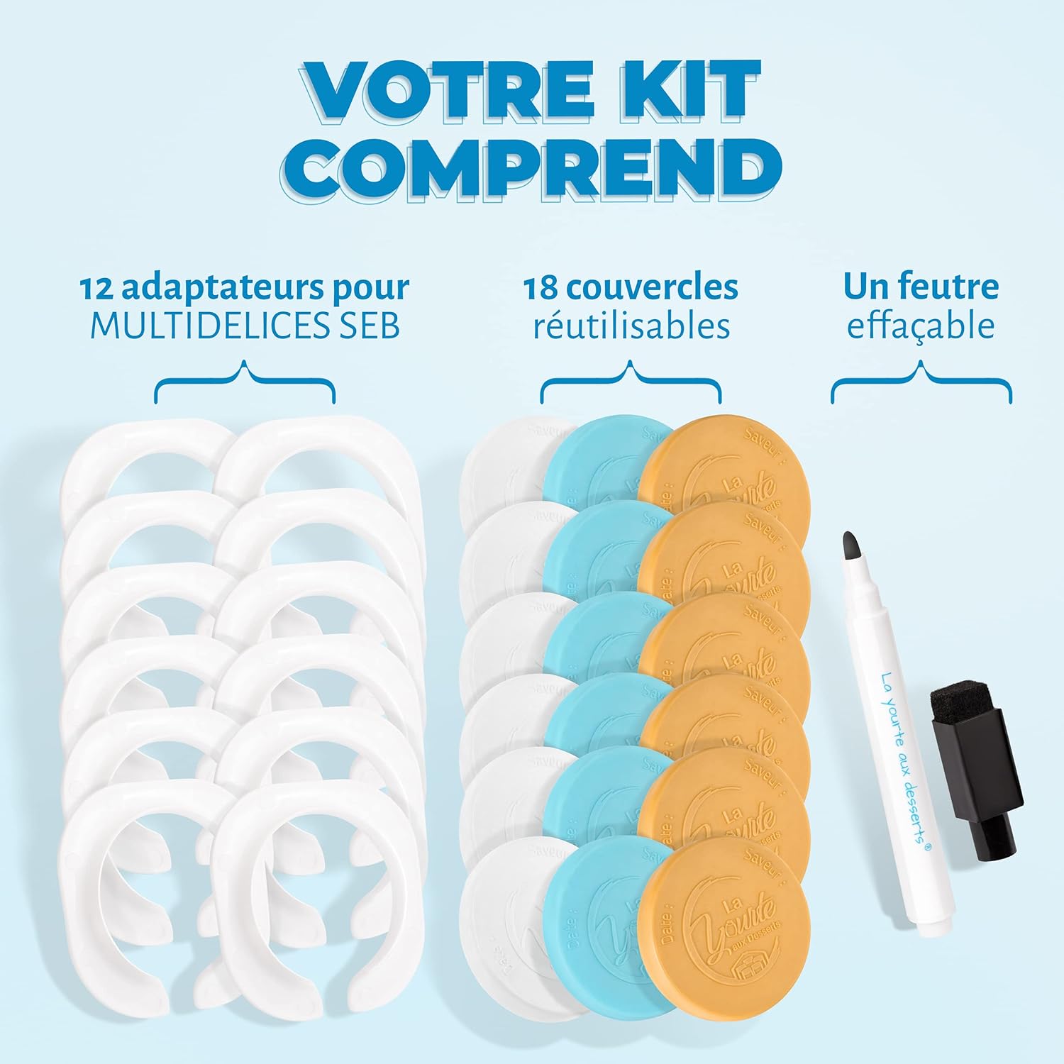 La fée de la gourmandise Lot 18 couvercles 12 adaptateurs multidélices