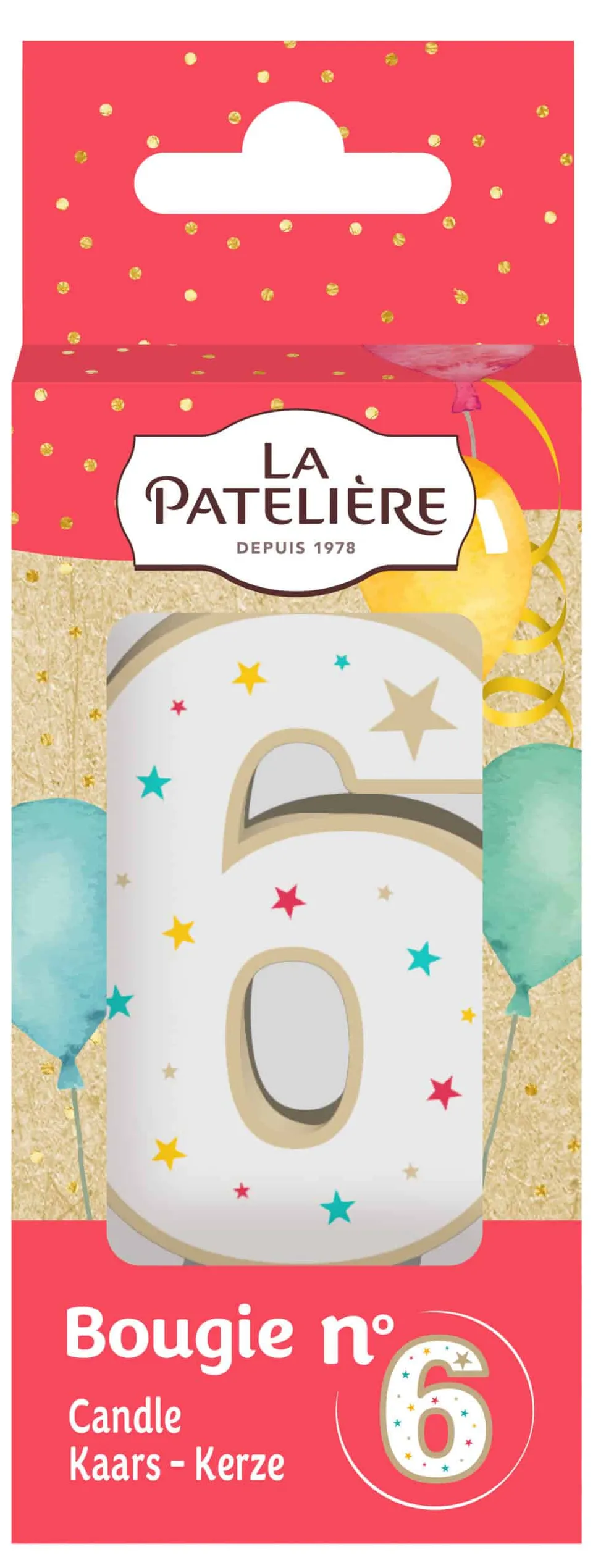 La Patelière Décors et bougies Bougie chiffre 6 blanche étoiles gâteau