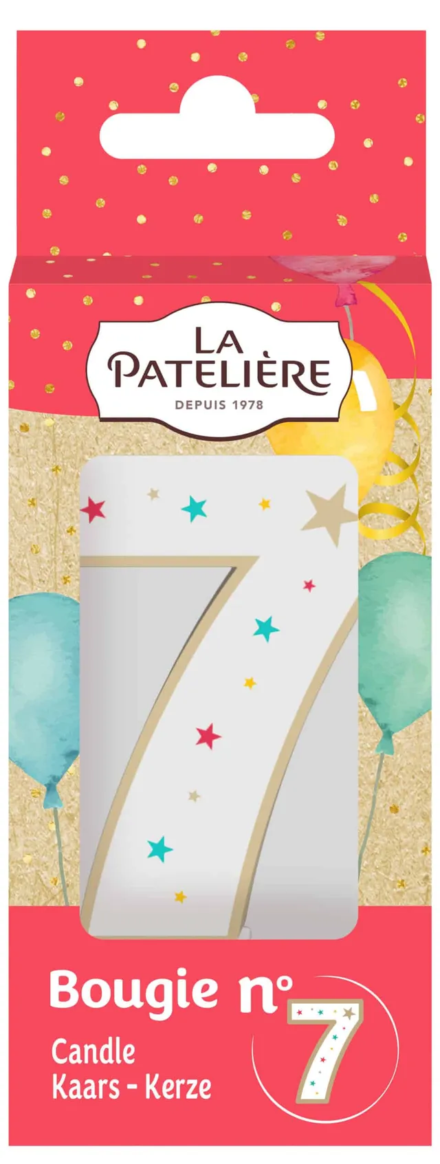 La Patelière Bougie chiffre 7 blanche étoiles gâteau