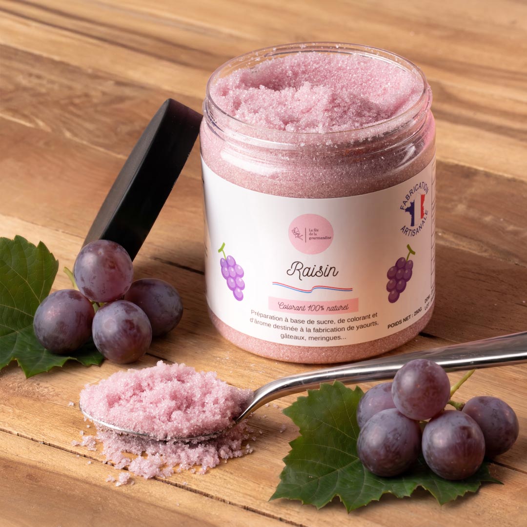 La fée de la gourmandise Sucre Raisin aromatisé pot 250G violet