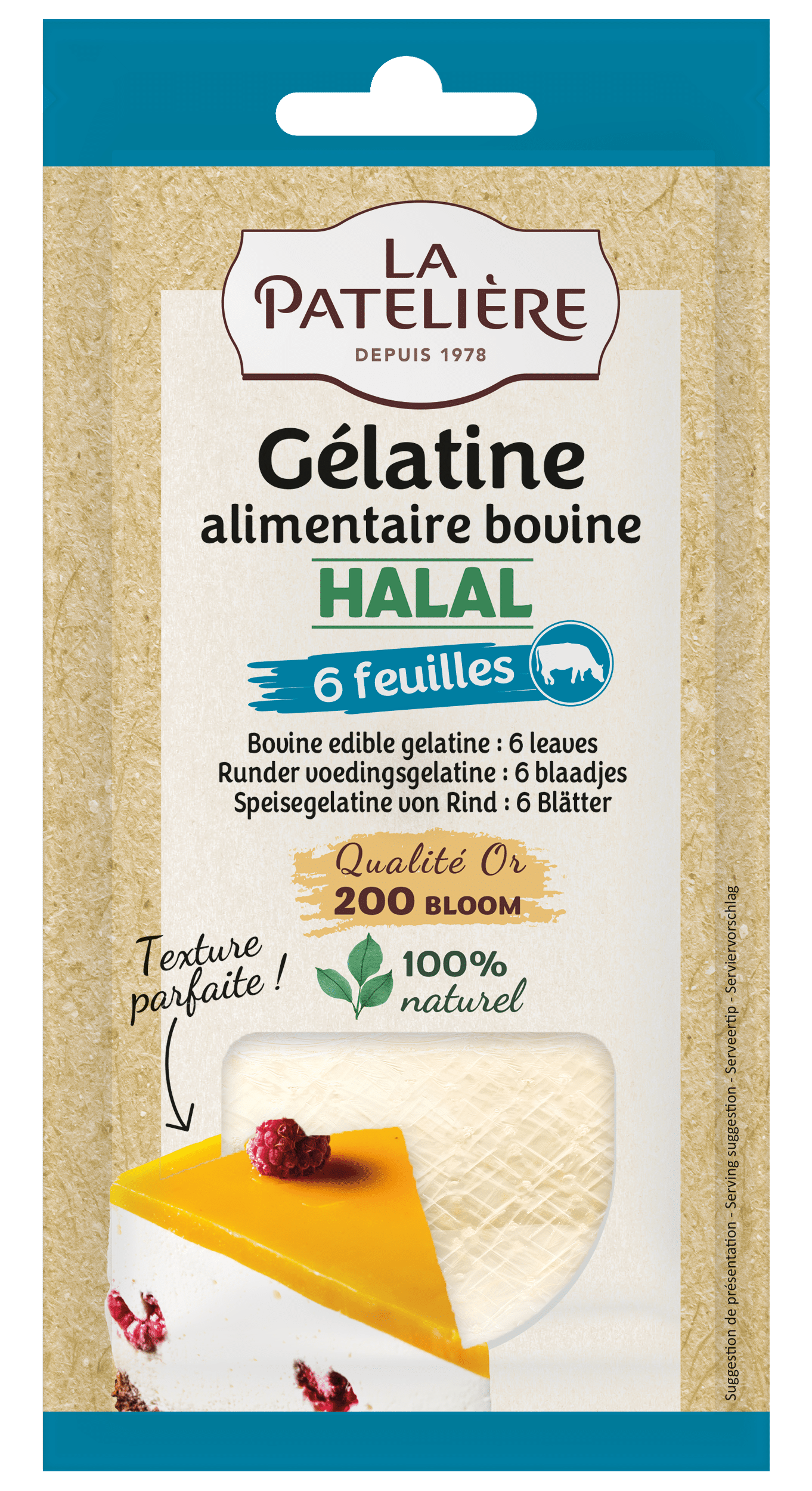 La Patelière Gélatine bovine Halal 11g 6 feuilles