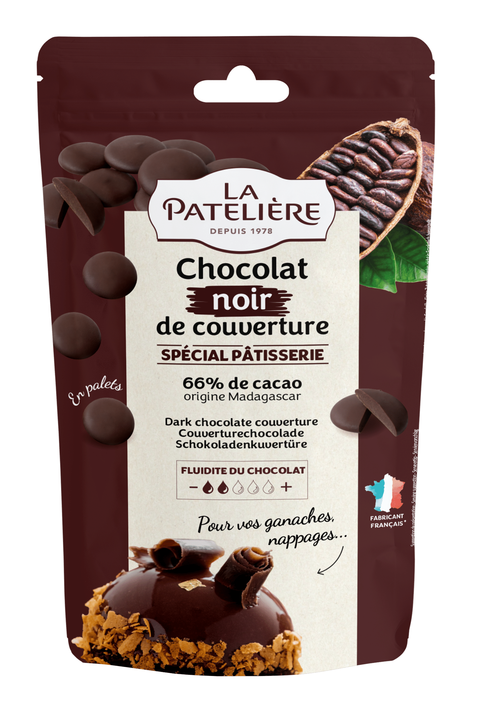 La Patelière Chocolats 66% palets chocolat noir couverture