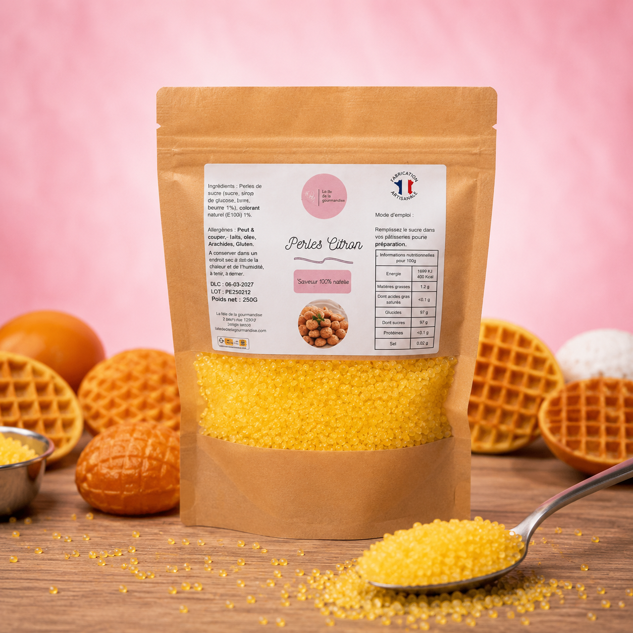 La fée de la gourmandise Perles sucre citron 200g décor