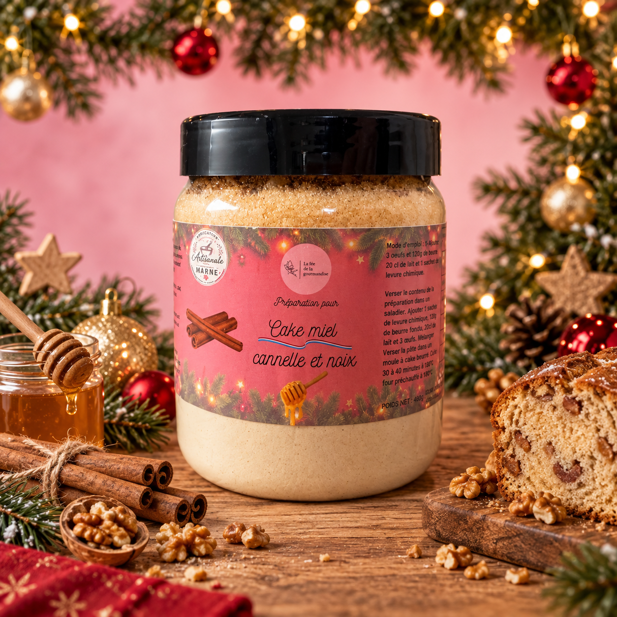 La fée de la gourmandise Cake Miel Cannelle Noix préparation 460g