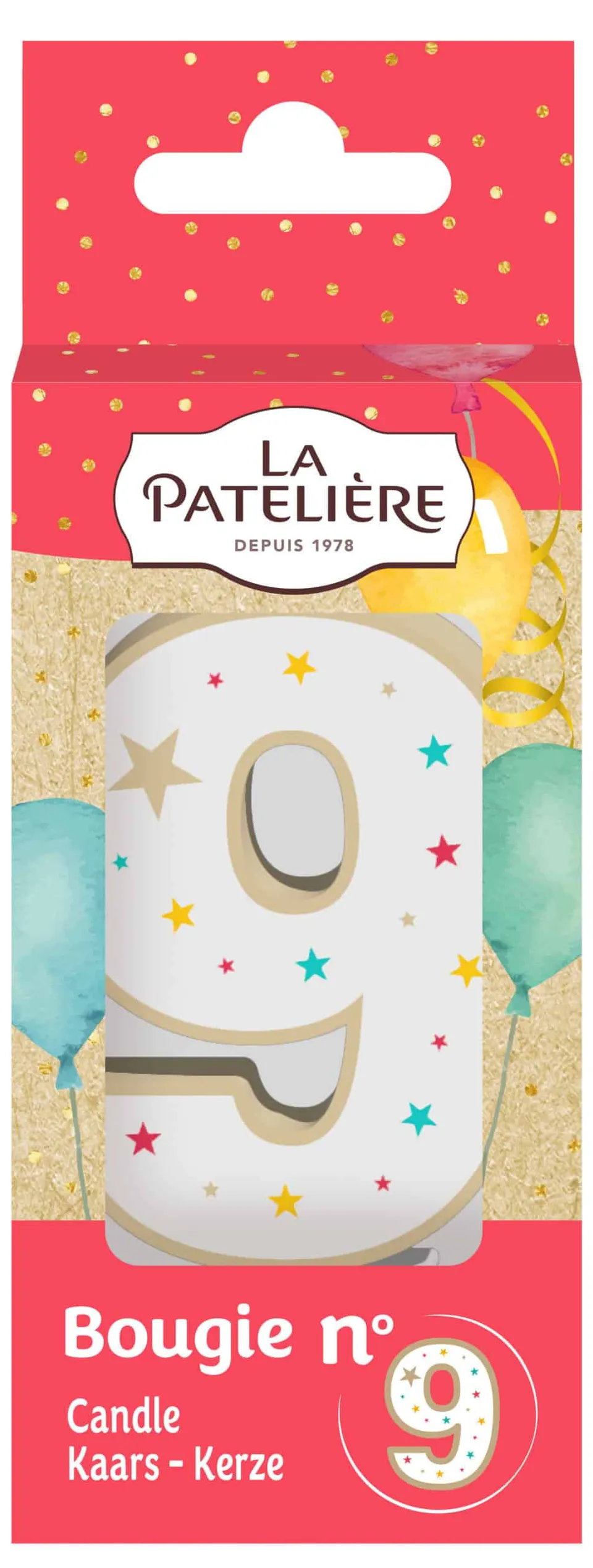 La Patelière bougie chiffre 9 blanche gâteau anniversaire