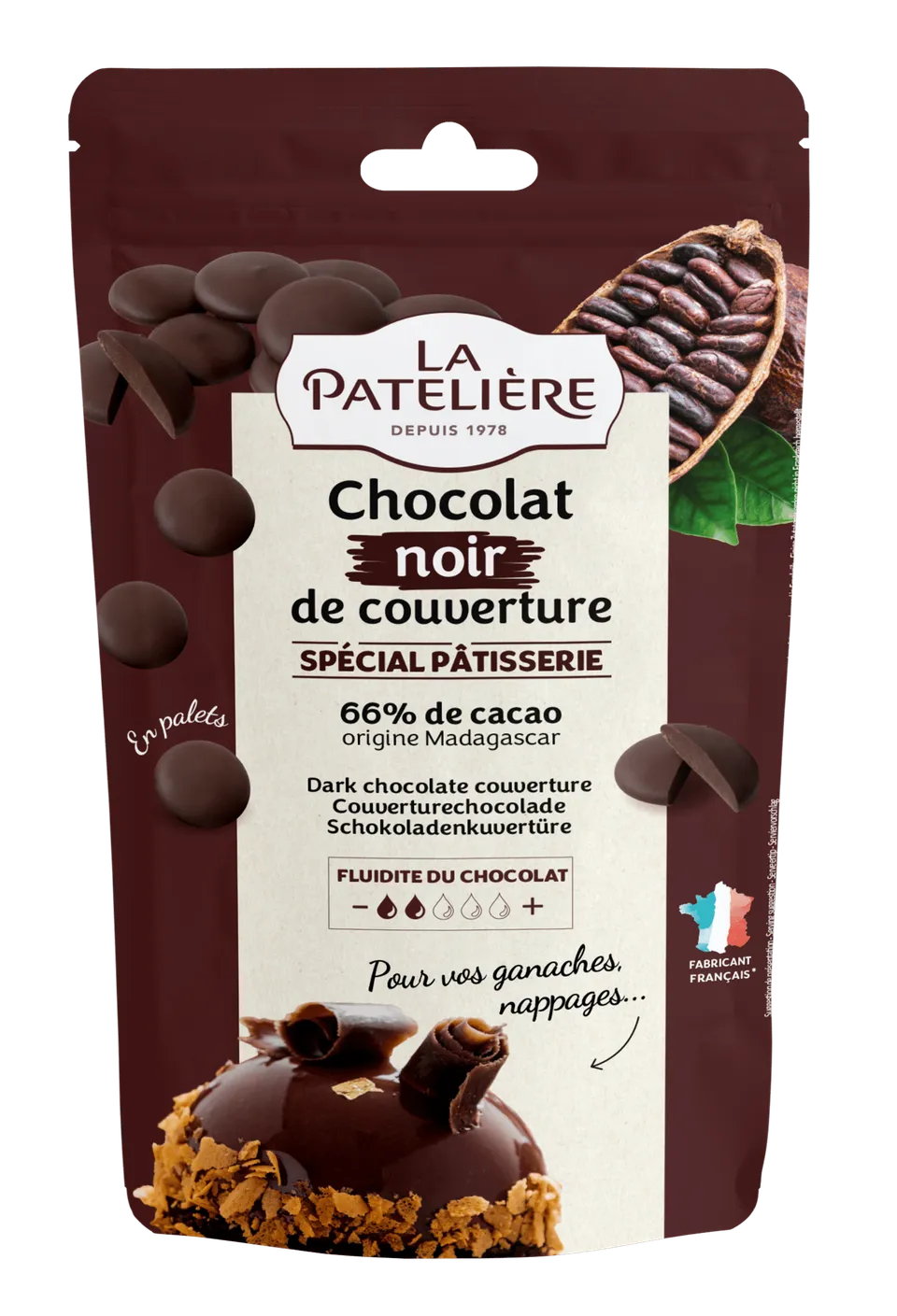 La Patelière Chocolats 66% palets chocolat noir couverture