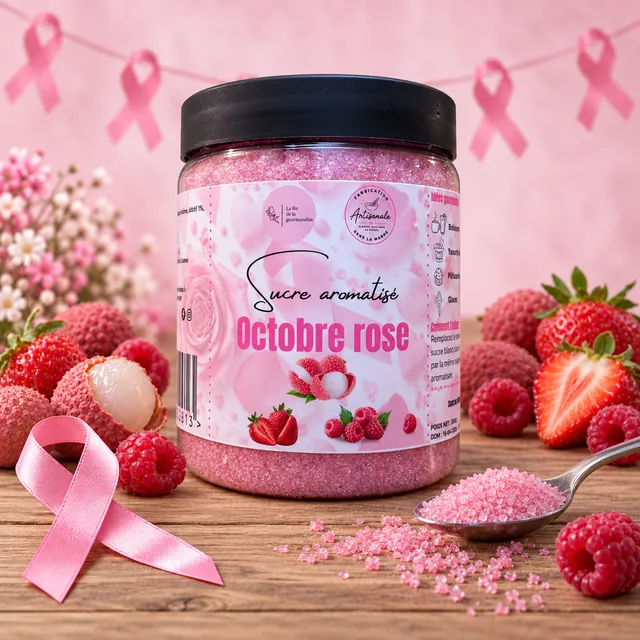La fée de la gourmandise Sucre Octobre Rose litchi-fraise 250 g