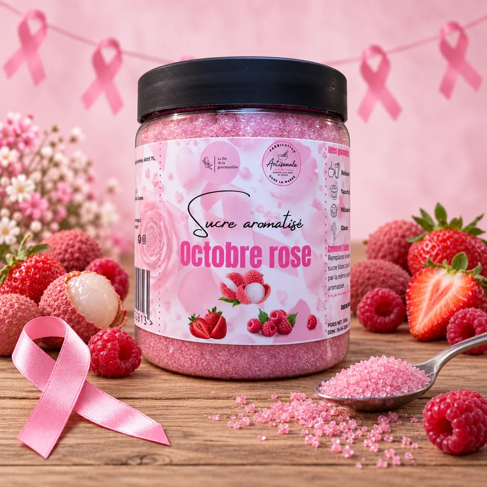 La fée de la gourmandise Sucre Octobre Rose litchi-fraise 250 g