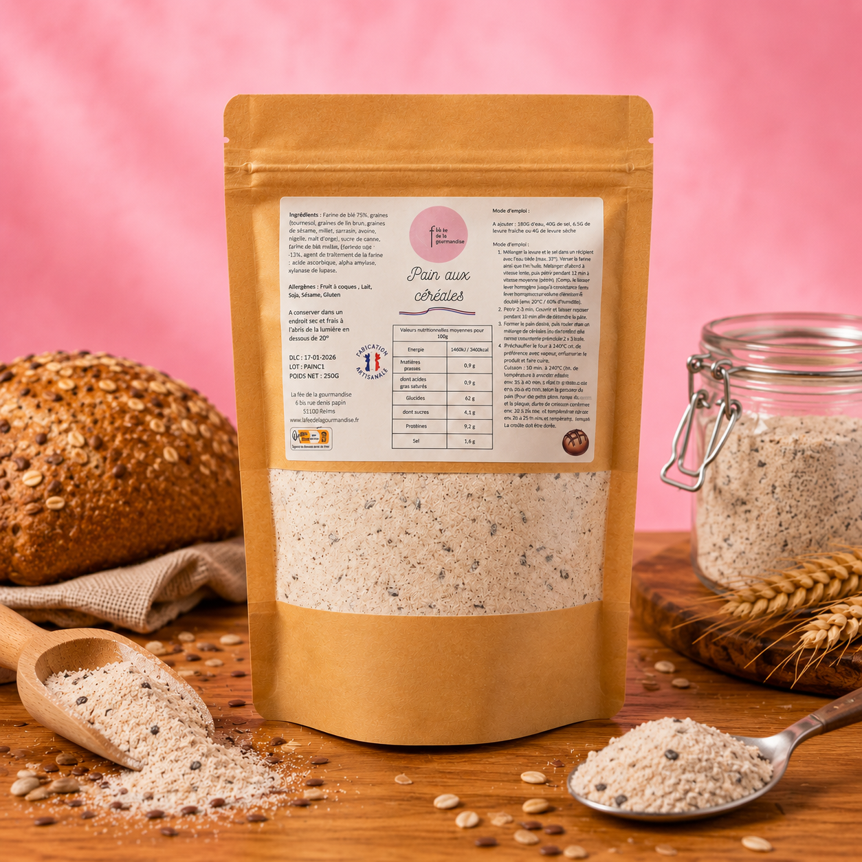 La fée de la gourmandise Pain aux Céréales mix pain graines 9,2% protéines