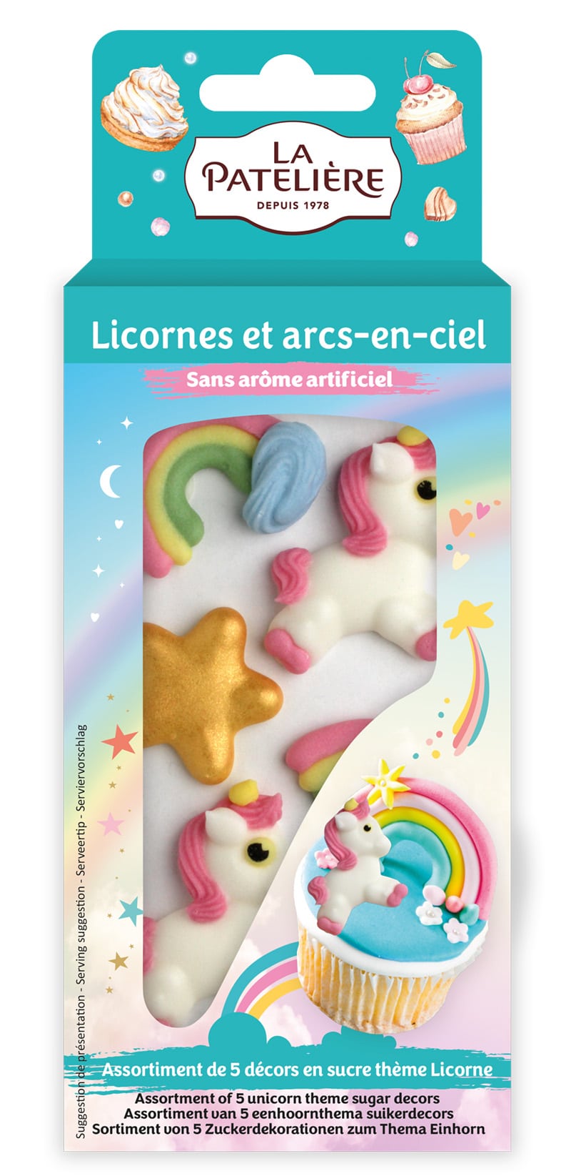 La Patelière Décors Sucre Licorne Arc-en-ciel x5 Anniversaire
