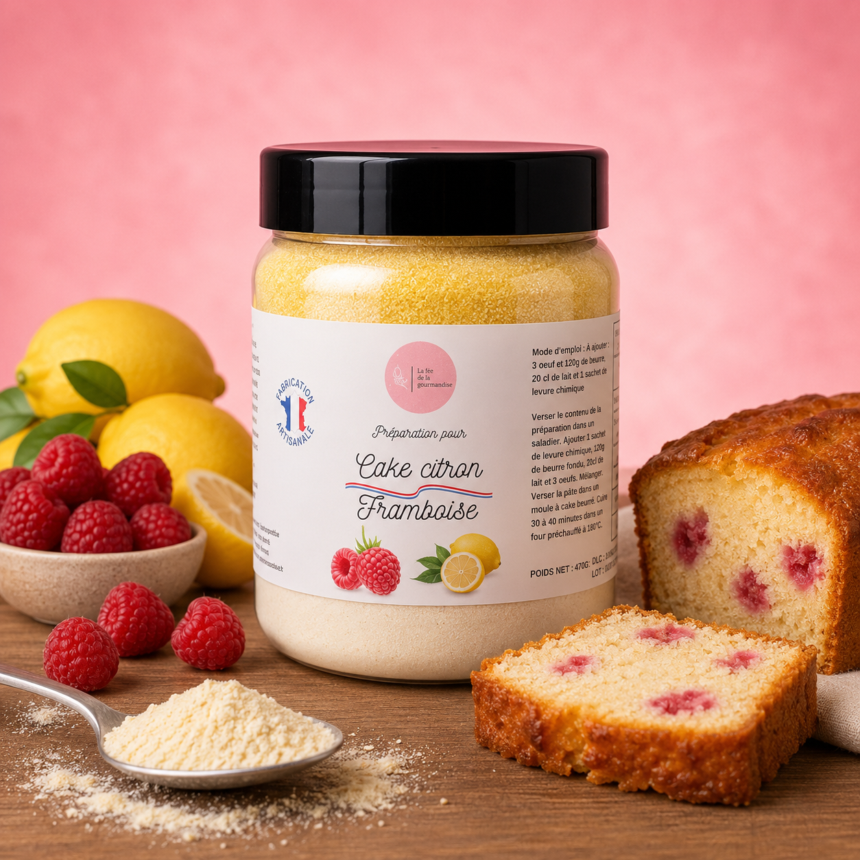La fée de la gourmandise Les préparations sucrées Cake framboise citron 470 g