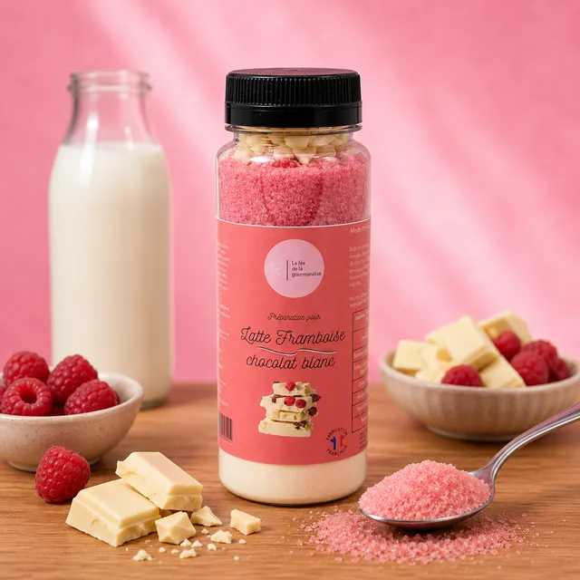 La fée de la gourmandise Chocolat Blanc Framboise latte boisson chaude