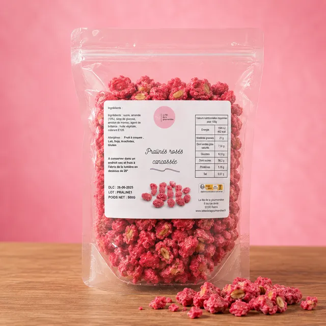 La fée de la gourmandise pralines roses concassées 500 g amandes