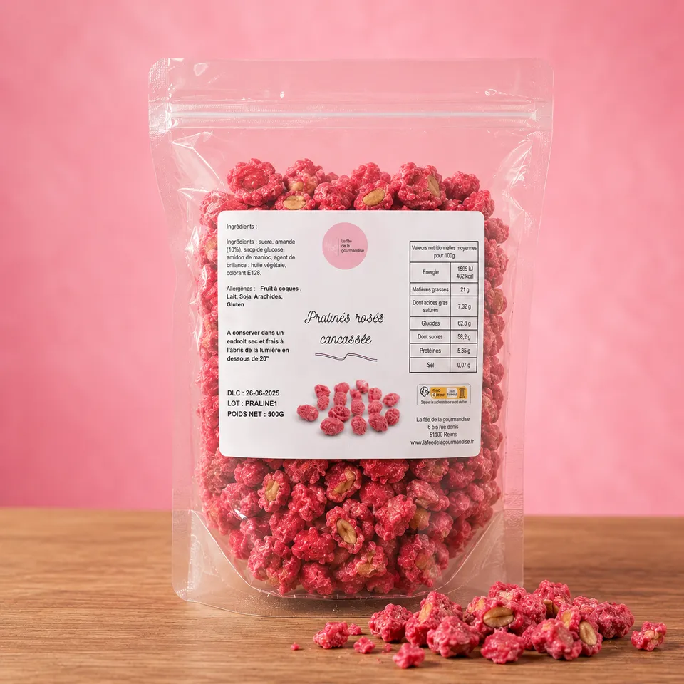 La fée de la gourmandise pralines roses concassées 500 g amandes