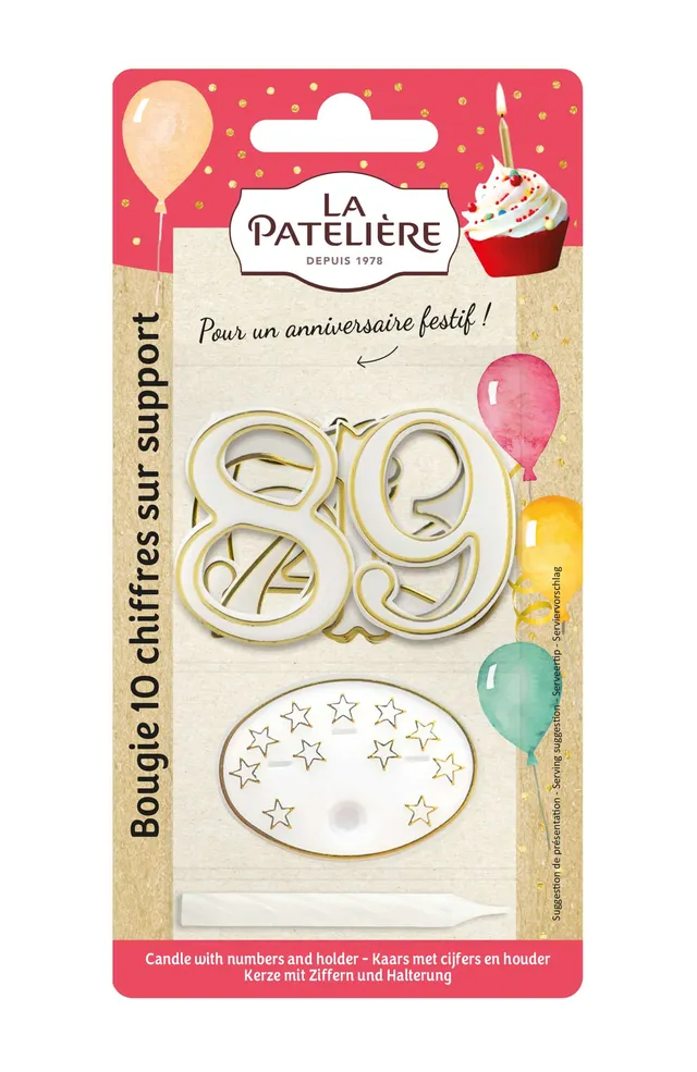 La Patelière Décors Bougies Chiffres blanc or lot 10