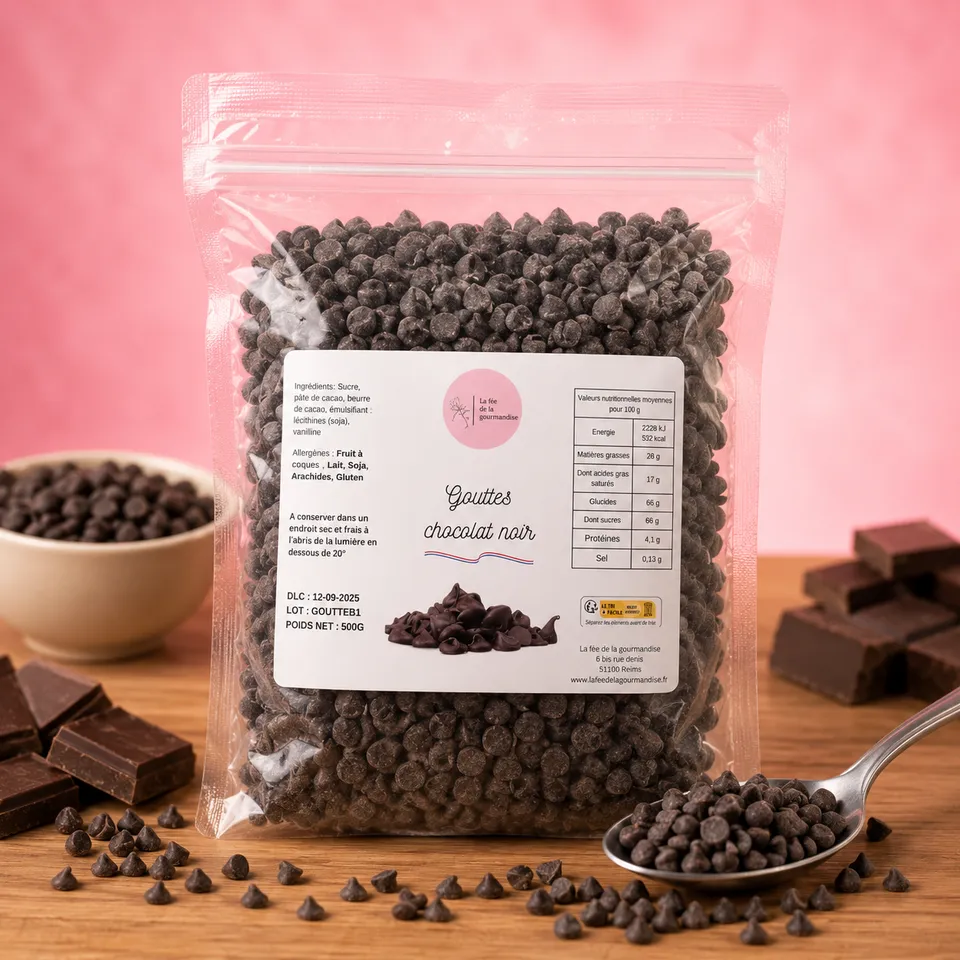La fée de la gourmandise Gouttes Chocolat Noir 500 g 50% cacao