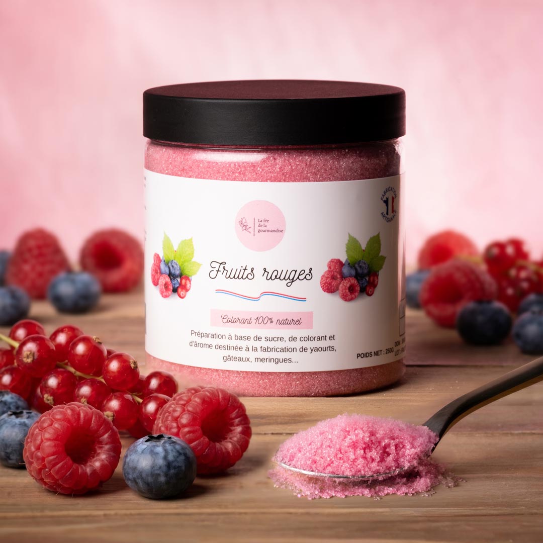 La fée de la gourmandise Fruits Rouges sucre aromatisé pot 250g