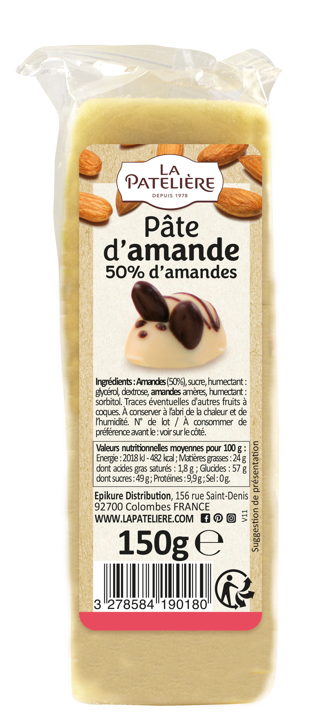 La Patelière Pâte d'amande nature sans colorant pâte