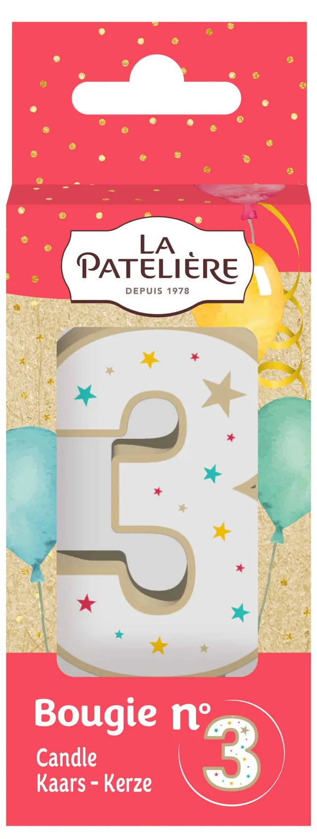 La Patelière Décors Bougie Chiffre 3 Blanche Étoiles