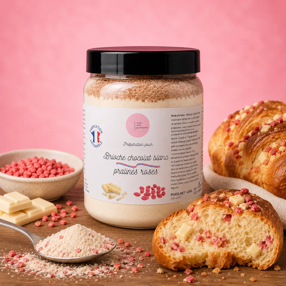 La fée de la gourmandise Brioche chocolat blanc pralines 430g