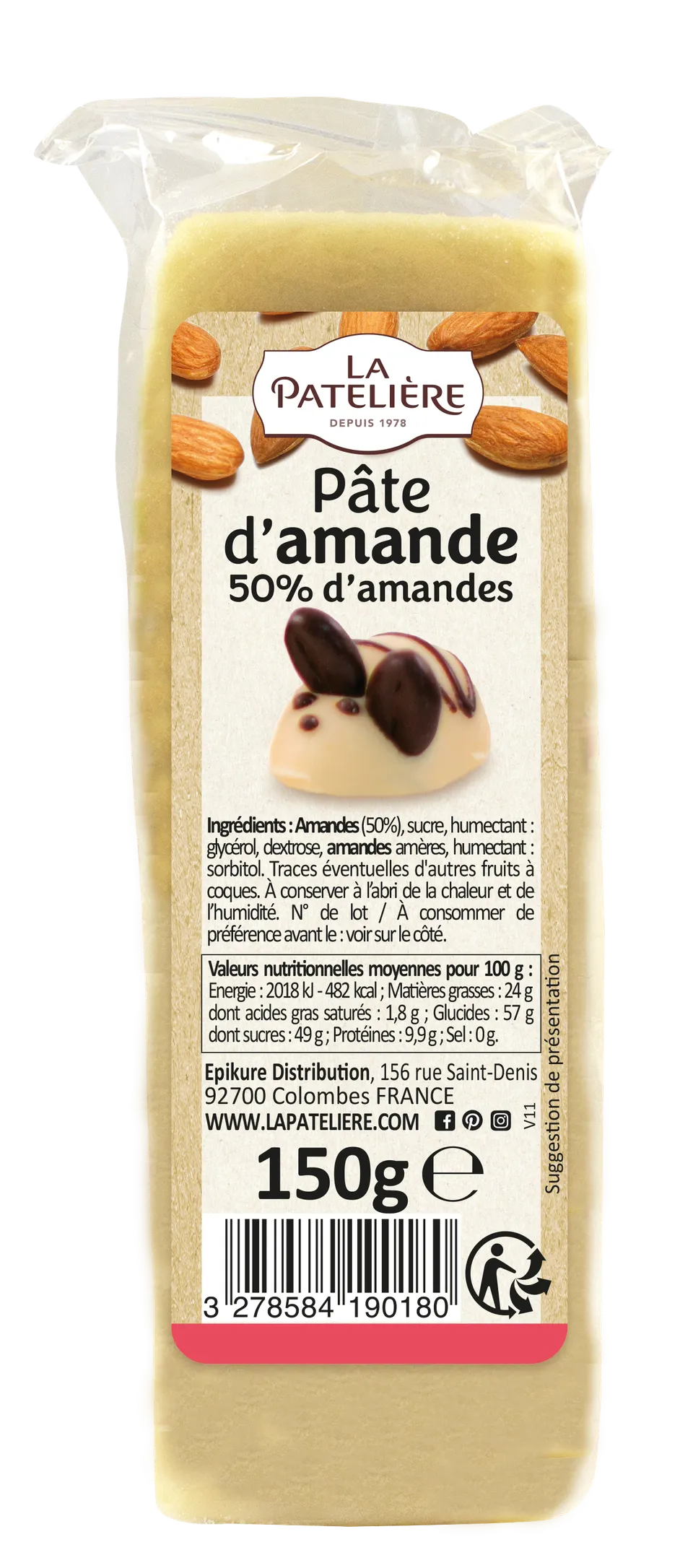 La Patelière Pâte d'amande nature sans colorant pâte