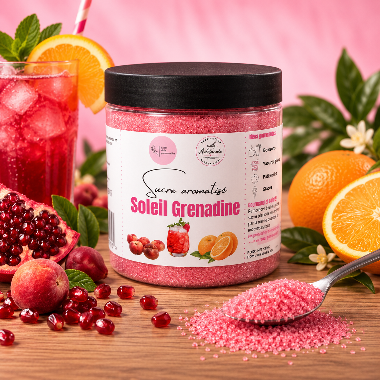 La fée de la gourmandise Sucres aromatisés Soleil Grenadine orange pêche