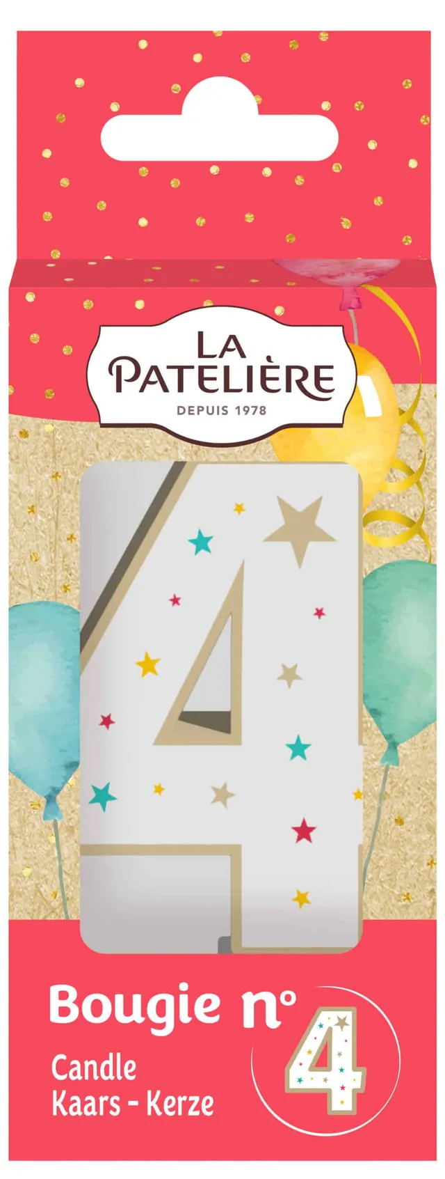 La Patelière Décors et Bougies Bougie Chiffre 4 Blanche Étoiles
