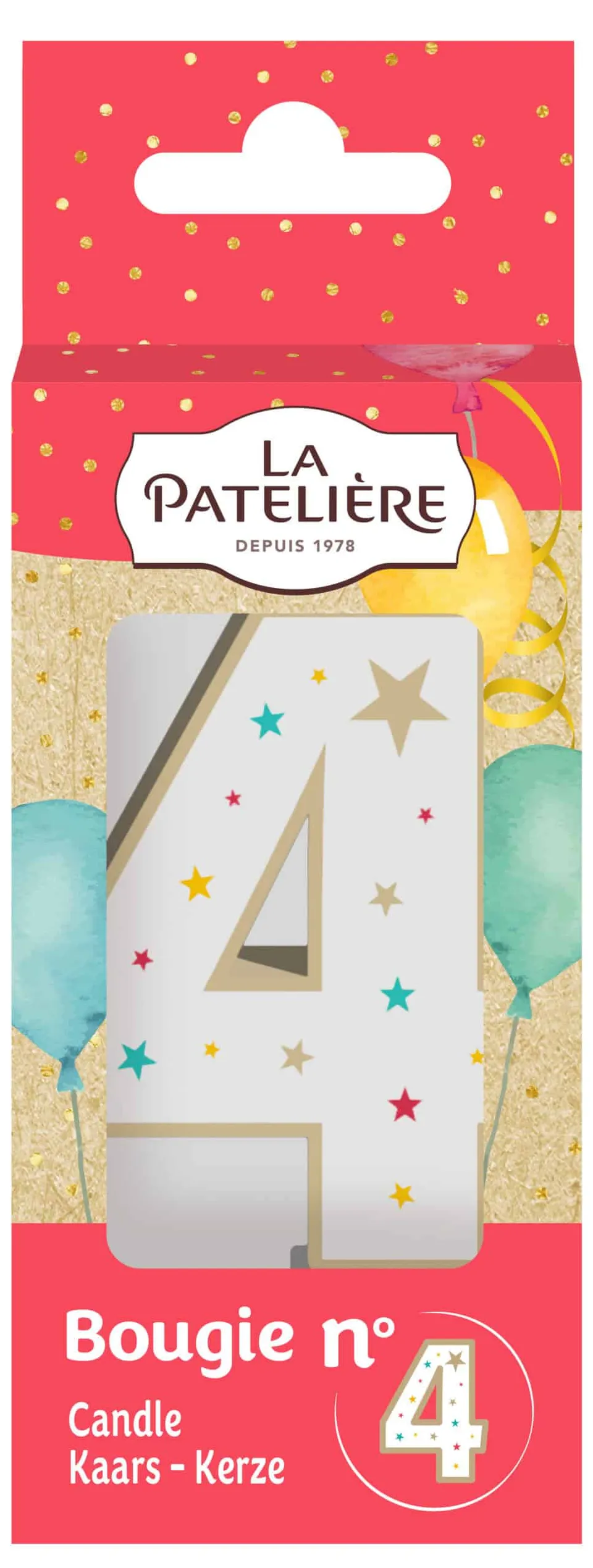 La Patelière Décors et Bougies Bougie Chiffre 4 Blanche Étoiles