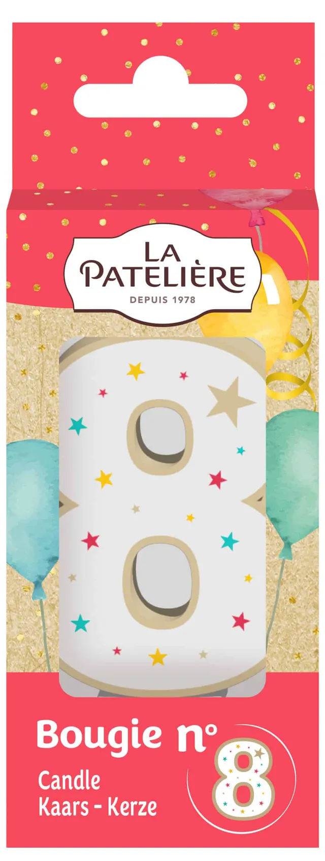 La Patelière Bougie chiffre 8 gâteau blanche étoiles