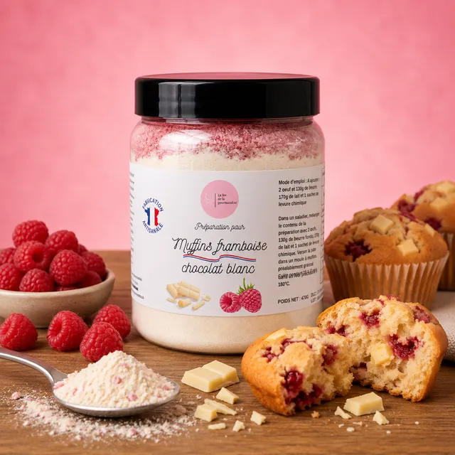 La fée de la gourmandise Muffins Framboise Chocolat Blanc préparation 470 g