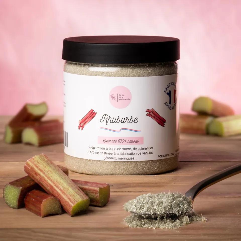 La fée de la gourmandise Sucre aromatisé rhubarbe sucre parfumé pot 50g