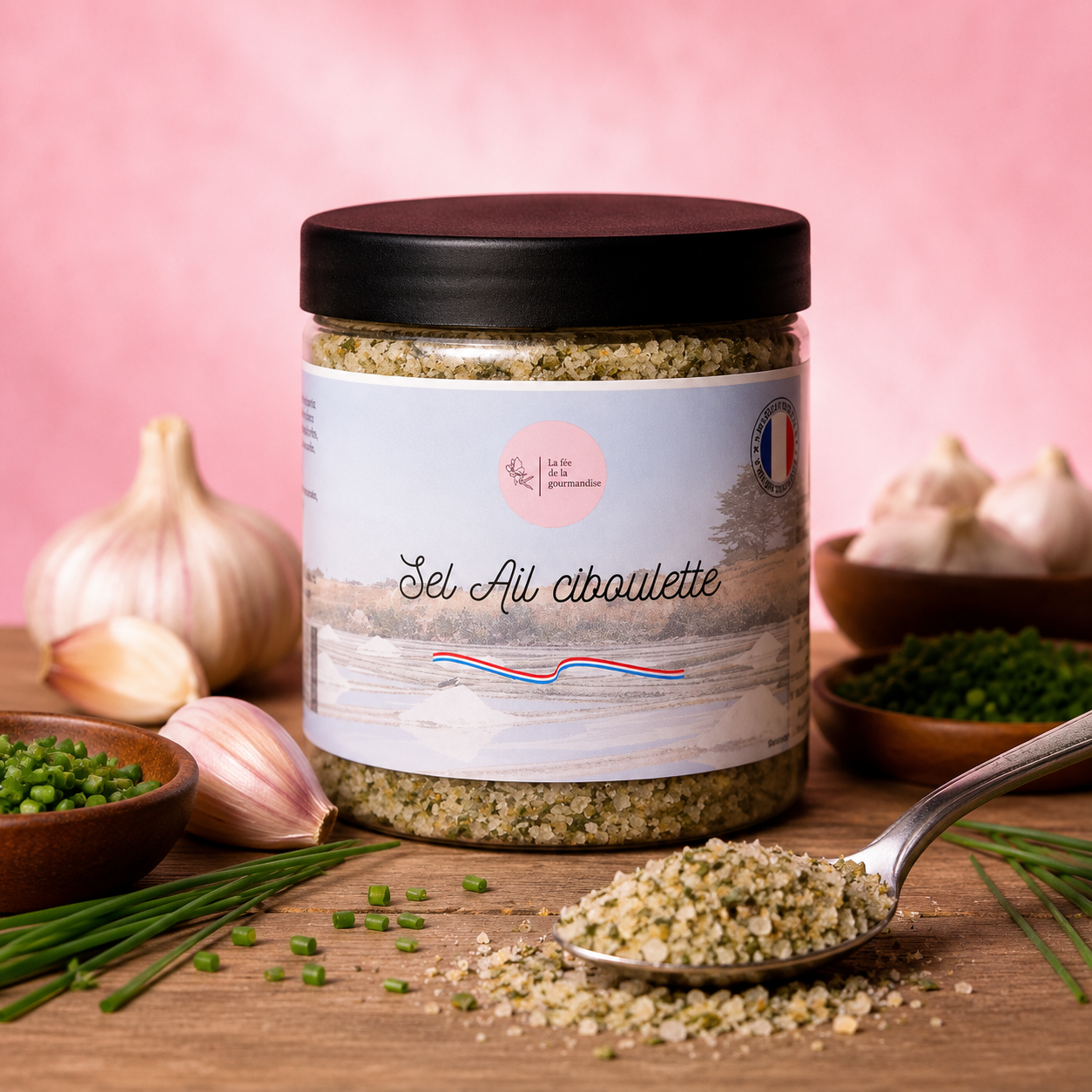La fée de la gourmandise Sels Ail Ciboulette sel Guérande 250g