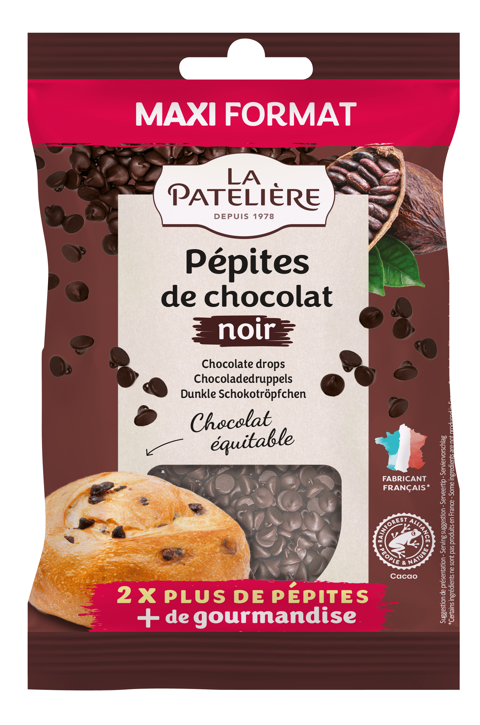 La Patelière Chocolats pépites de chocolat noir 200 g fondantes