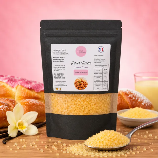 La fée de la gourmandise Perles Vanille sucre aromatisé 200g décor