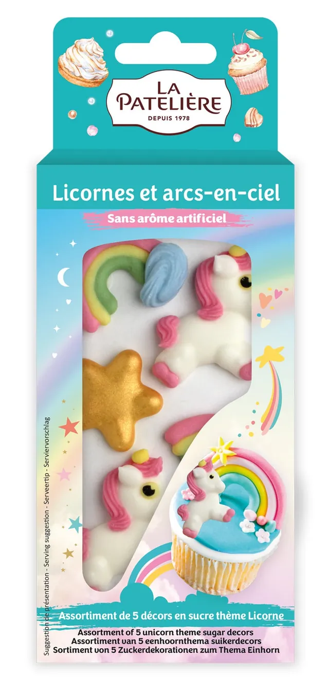 La Patelière Décors et bougies Licornes Arc-en-ciel décor sucre x5