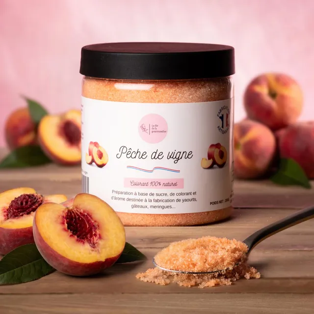 La fée de la gourmandise Sucre pêche de vigne aromatisé pot 250g