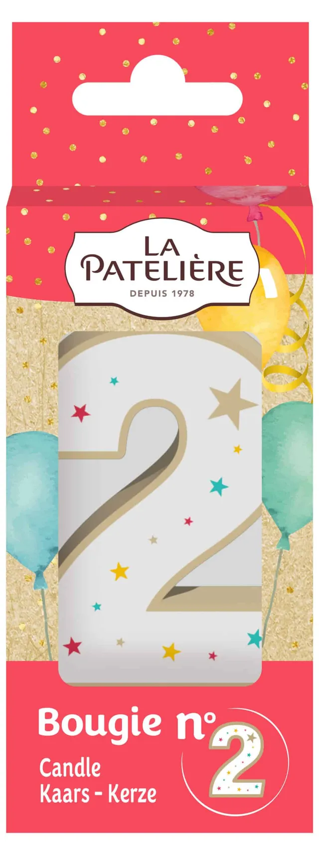 La Patelière Décors et bougies Bougie chiffre 2 blanche étoiles