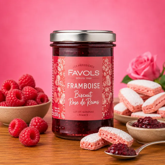 La fée de la gourmandise Confiture framboise biscuit rose 250g