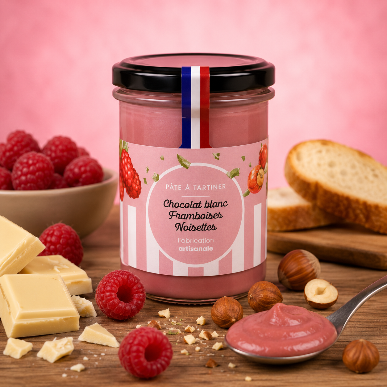 La fée de la gourmandise pâte à tartiner chocolat blanc framboise