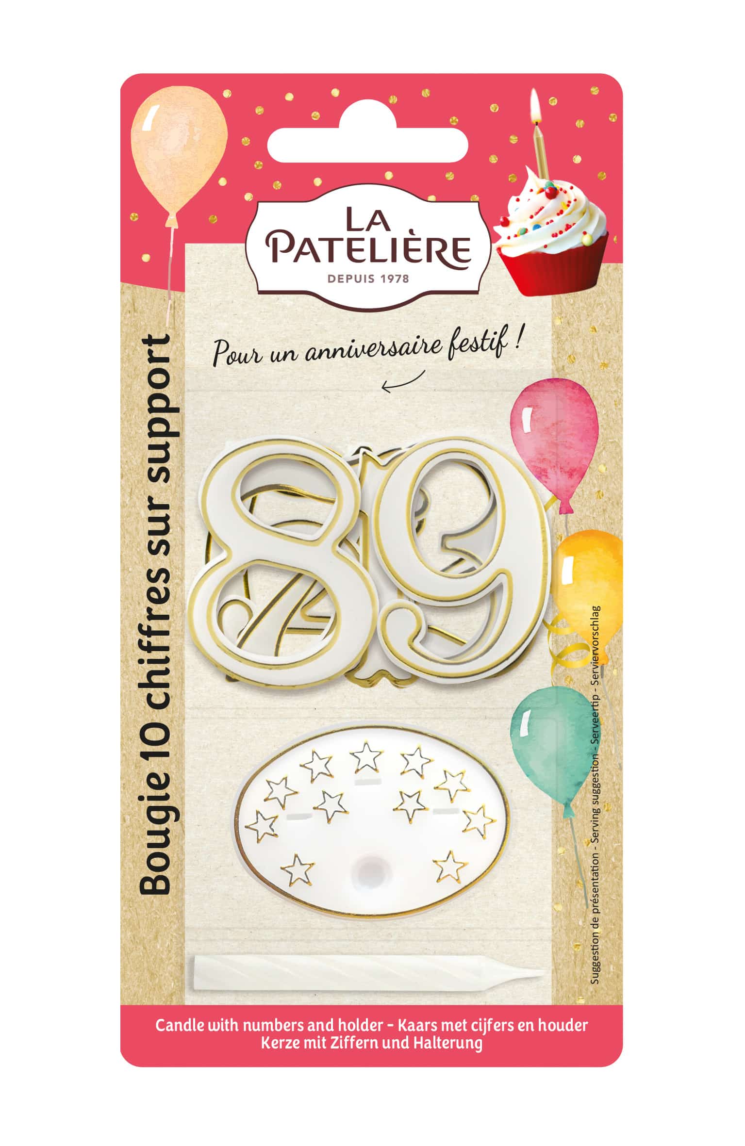La Patelière Décors Bougies Chiffres blanc or lot 10