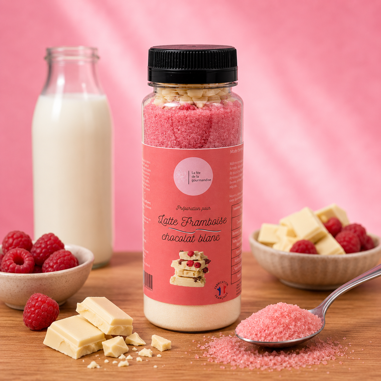 La fée de la gourmandise Chocolat Blanc Framboise latte boisson chaude