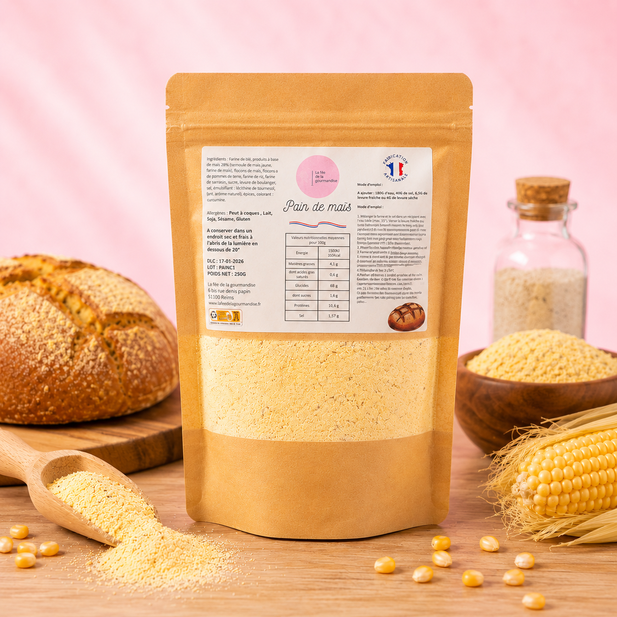 La fée de la gourmandise pain au maïs préparation pain graines tournesol