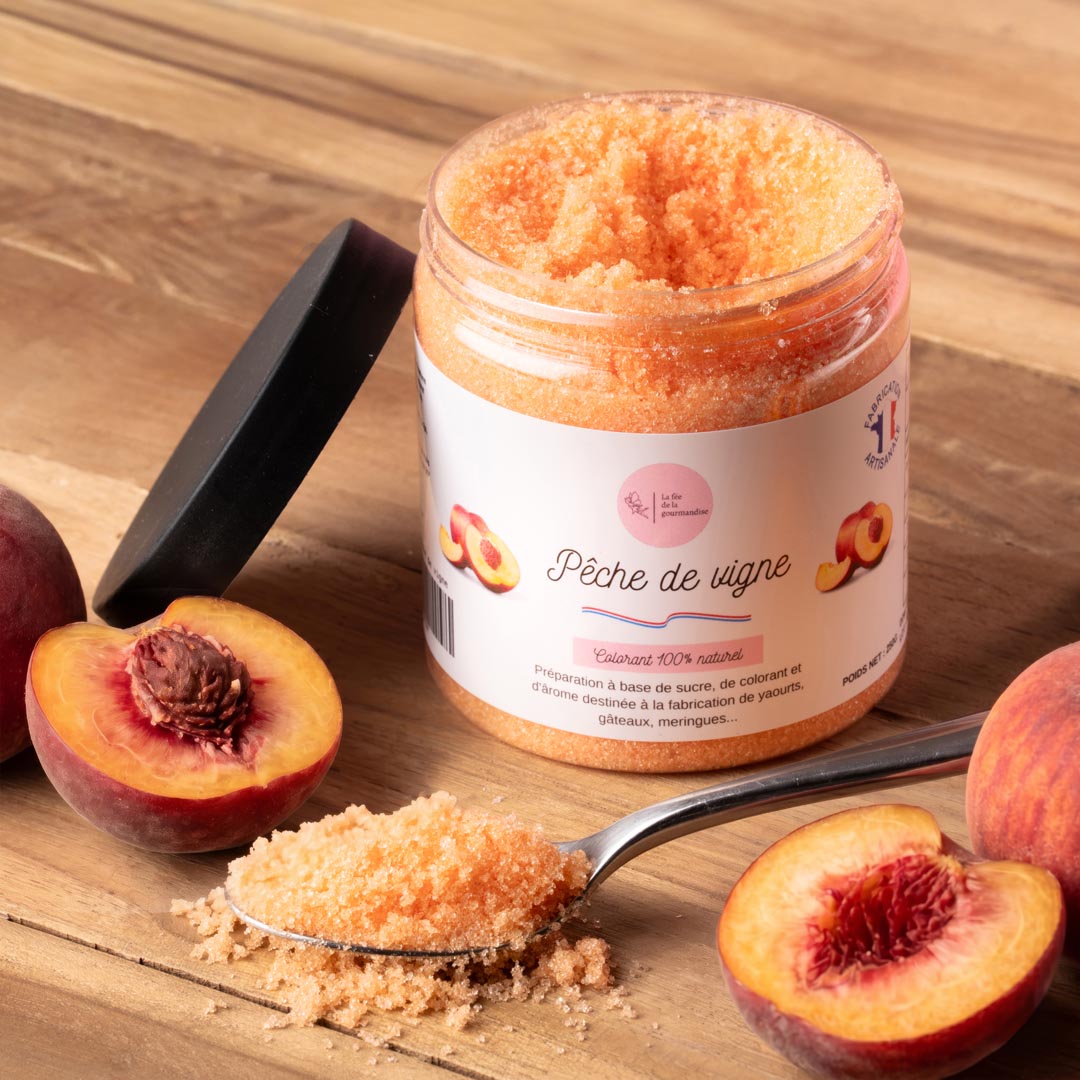 La fée de la gourmandise Sucre pêche de vigne aromatisé pot 250g