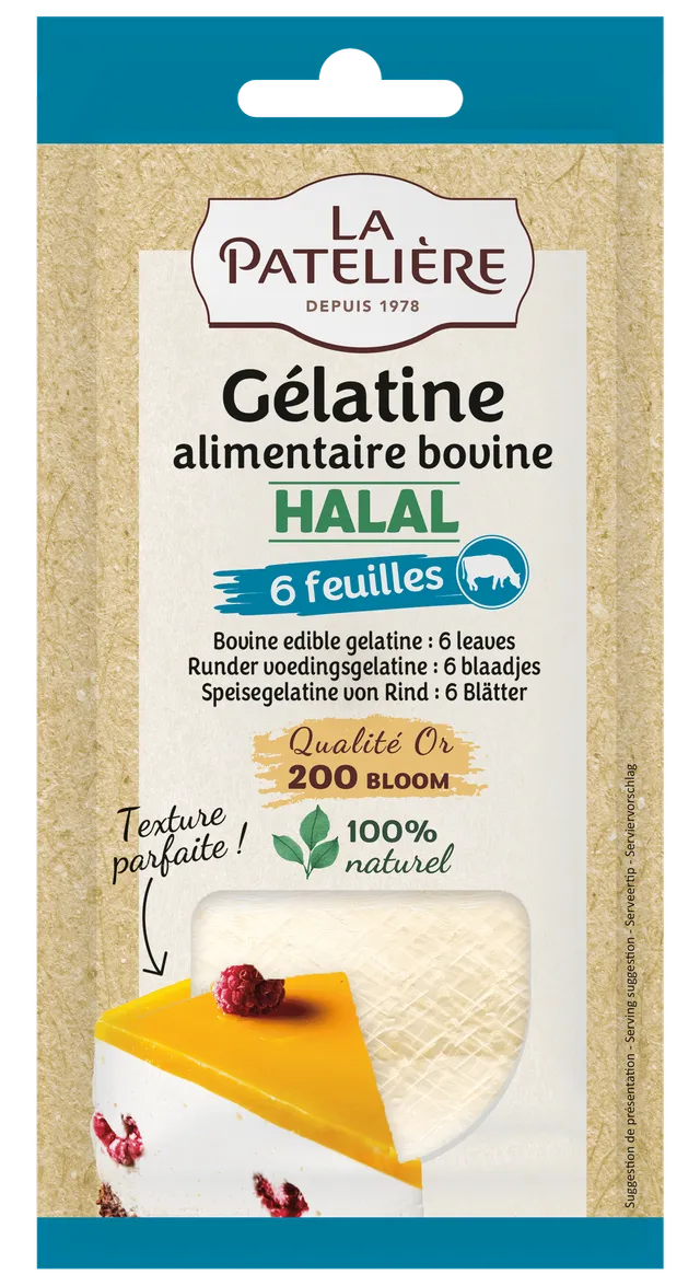 La Patelière Secrets de pâtissiers Gélatine bovine halal 6 feuilles