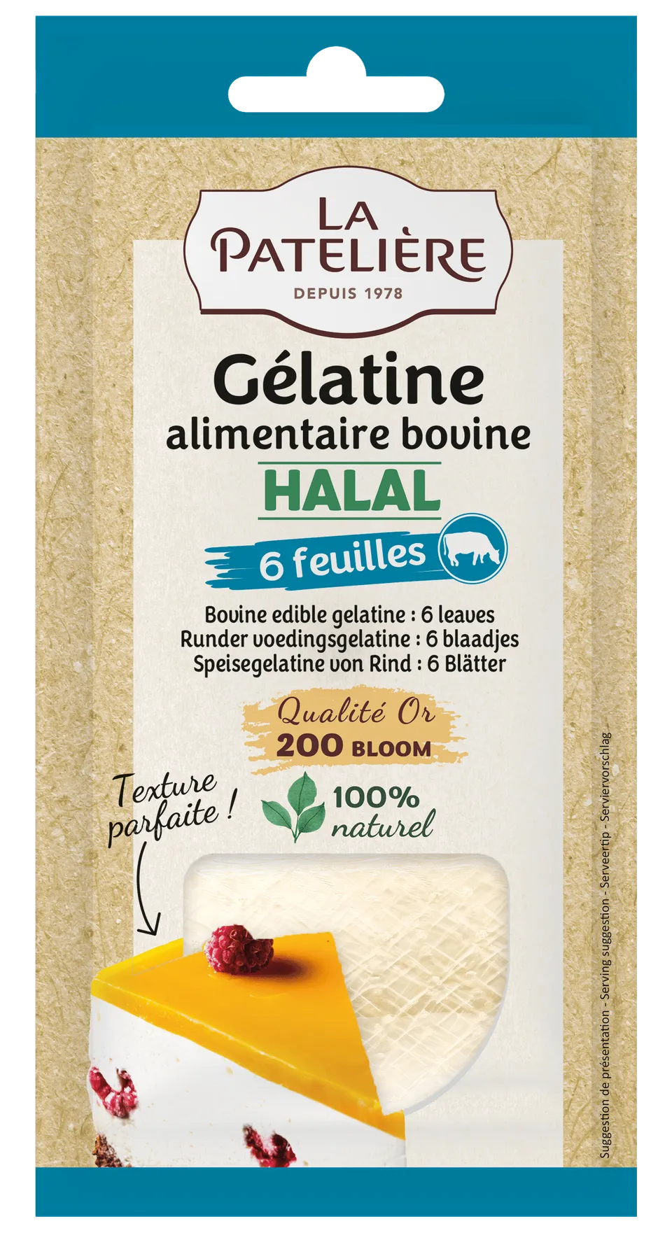 La Patelière Gélatine bovine Halal 11g 6 feuilles
