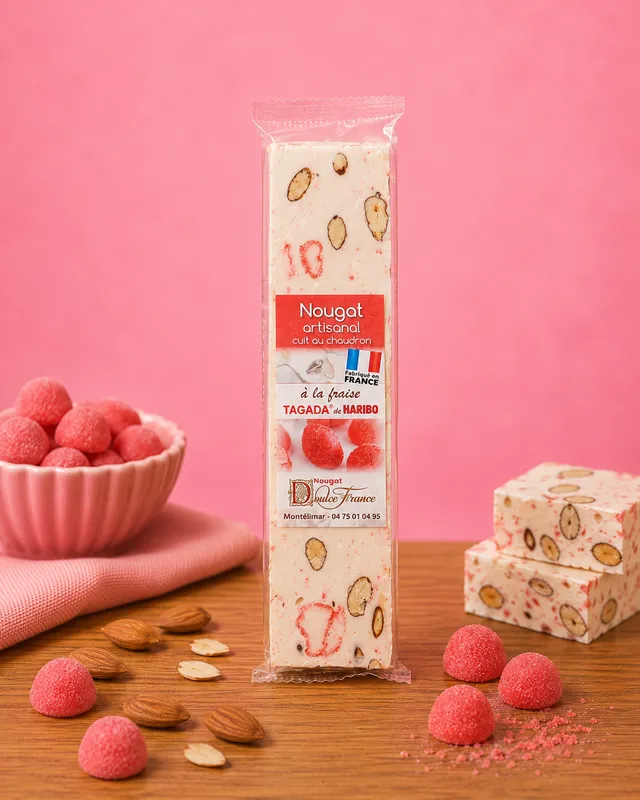 La fée de la gourmandise Nougat Fraise Tagada tendre 100G miel