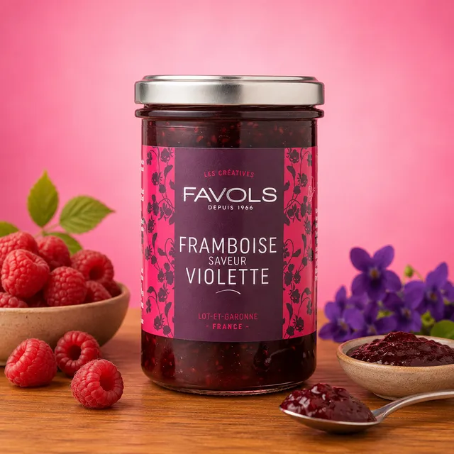 La fée de la gourmandise Confiture framboise violette pot 250g