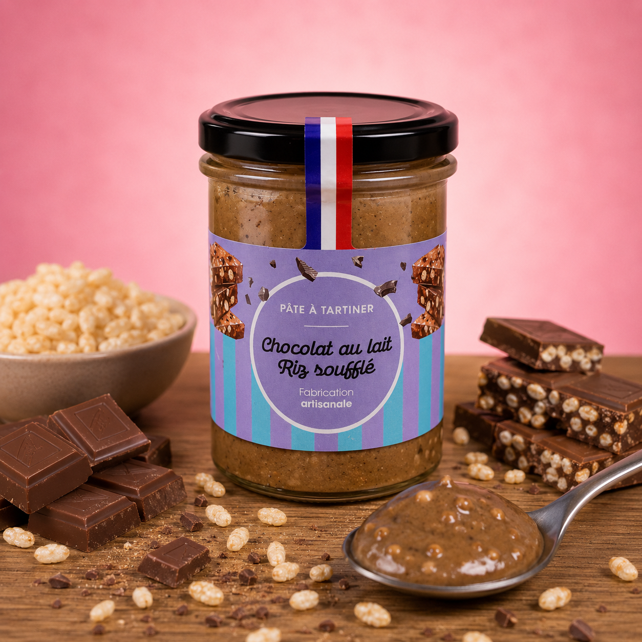 La fée de la gourmandise Pâtes à Tartiner chocolat lait riz soufflé
