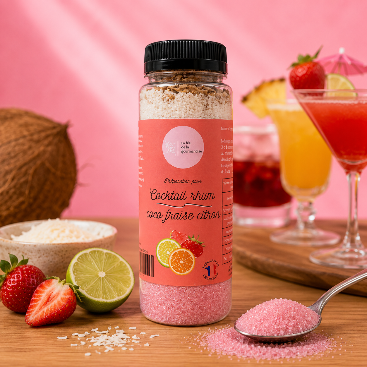 La fée de la gourmandise Rhum Coco Fraise Citron cocktail
